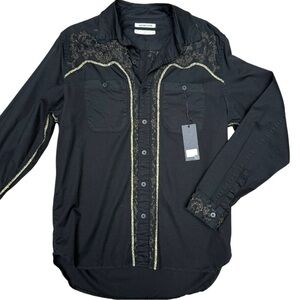 Men's One Teaspoon Embroidered Western Shirt Black Western Style, Medium